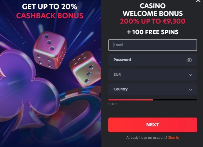One Red Casino Registration Form